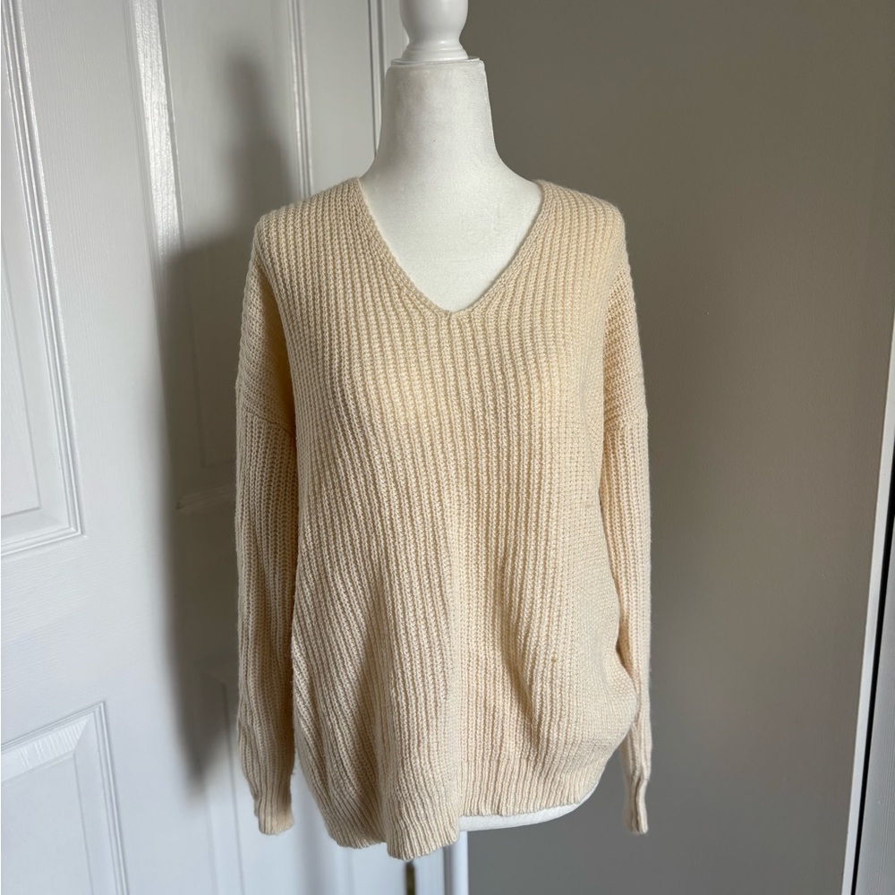 Forever 21 Twist Back Cream V-Neck Sweater